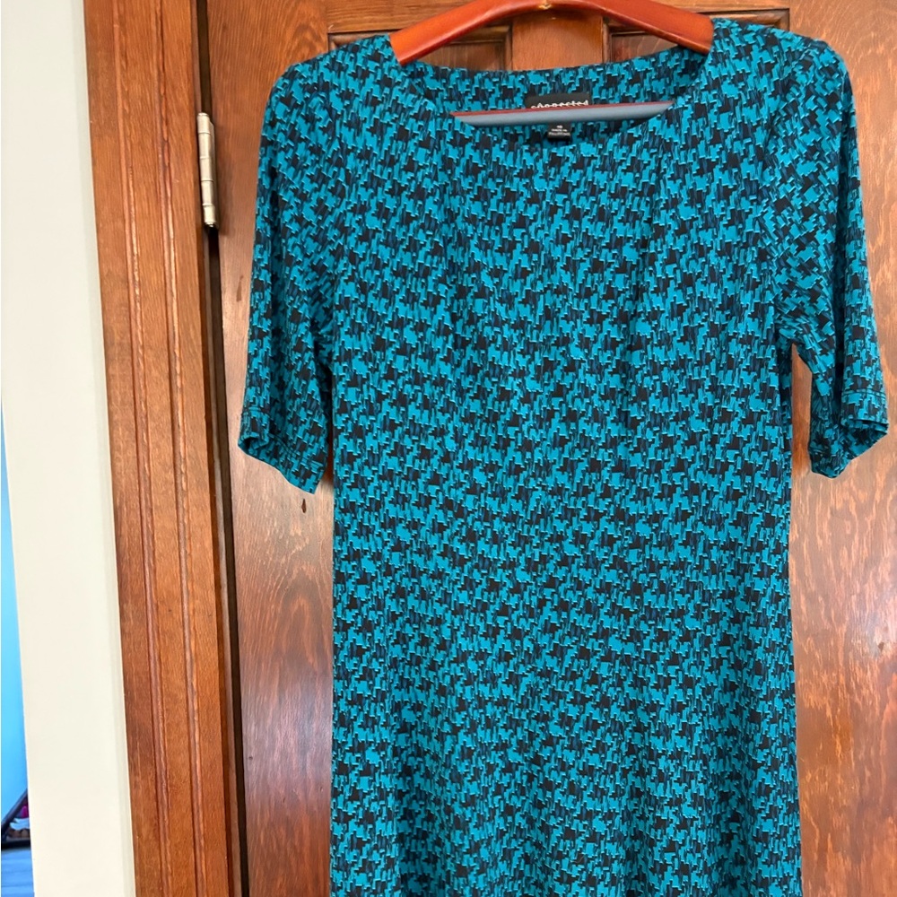 Connected Apparel Blue and Black Patterned Dress